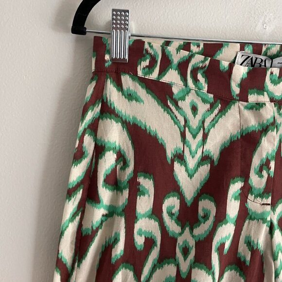 Zara Women XS Boho Retro Mid Rise Straight Leg Selena Cotton Printed Pants NWT - Picture 6 of 13